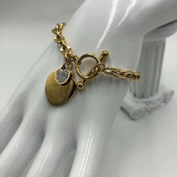 18K Gold Plated Heart Charms with Cubic Zirconiz Women's Bracelet Waterproof - Picture 5 of 12